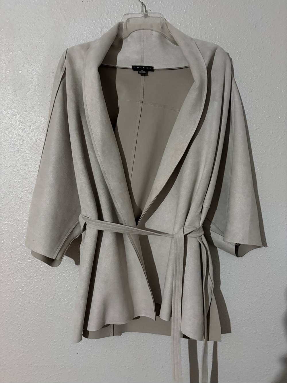 NWT Tribal Belted luxury boutique style kimono wrap jacket w/ faux sued xl